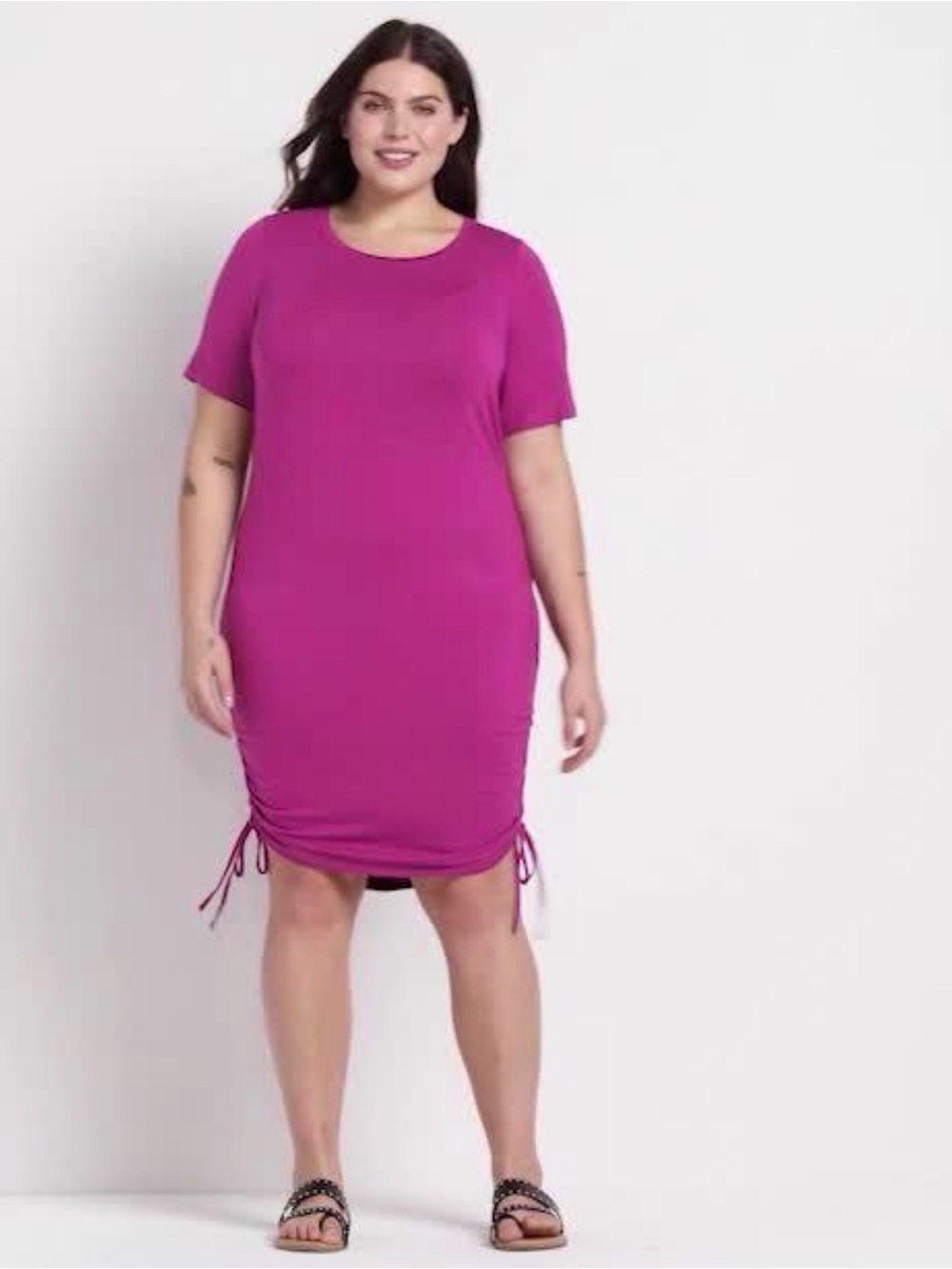Lane Bryant Berry Side Ruched Drawstring Jersey Knit Midi Dress Size 10/12